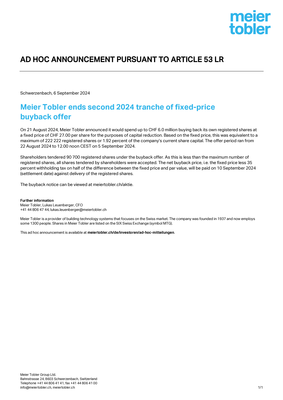 06.09.24 Meier Tobler ends fixed-price buyback offer (06.09.24 Meier Tobler ends fixed-price buyback offer.pdf)