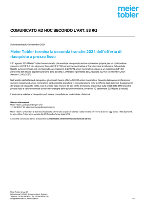 06.09.24 Meier Tobler termina lofferta di riacquisto a prezzo fisso (06.09.24 Meier Tobler termina lofferta di riacquisto a prezzo fisso.pdf)