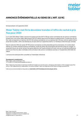 06.09.24 Meier Tobler met fin à l’offre de rachat à prix fixe (06.09.24 Meier Tobler met fin à l’offre de rachat à prix fixe.pdf)